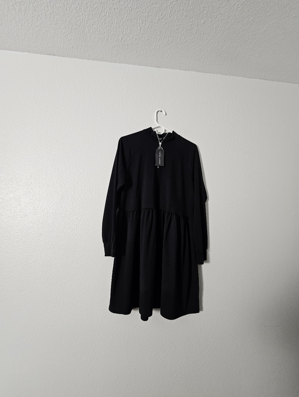 Nqt Womens New Look Black Long Sleeve Tiered Mini Dress Sz 8